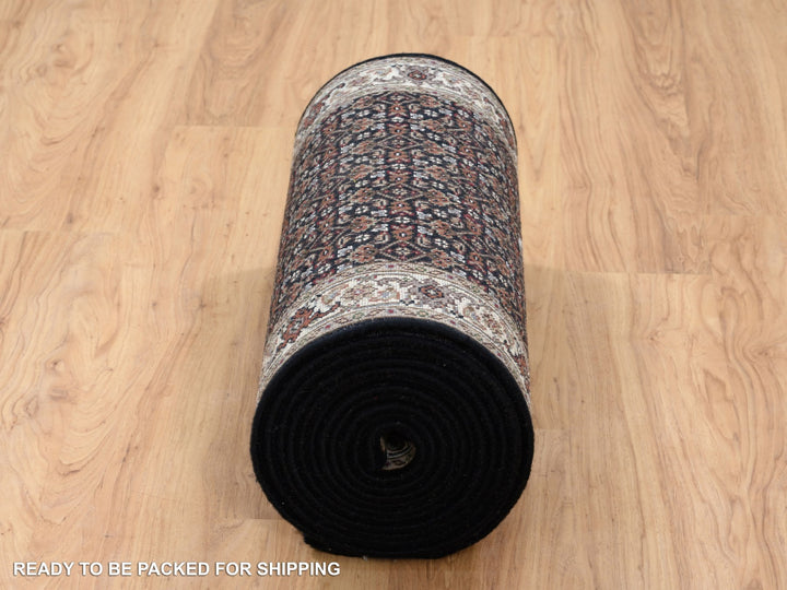 2'5" x 20'0" New Hand Knotted Black Wool & Silk Runner Oriental Rug - MOA10264114