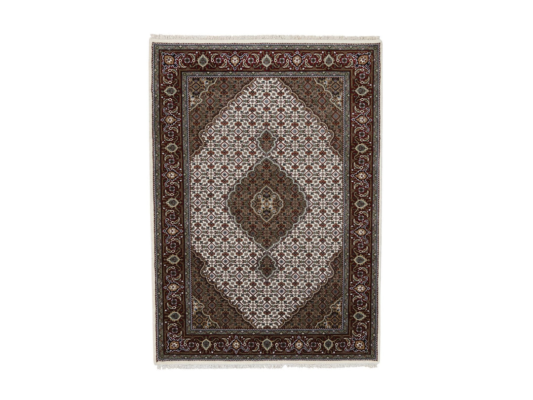 4'0" x 6'1" New Hand Knotted Ivory Silk & Cotton Blend Rectangle Oriental Rug - MOA10264122