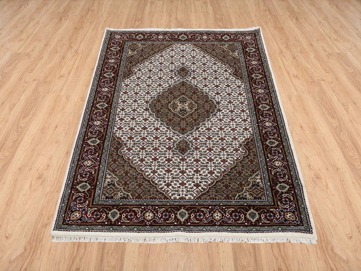 4'0" x 6'1" New Hand Knotted Ivory Silk & Cotton Blend Rectangle Oriental Rug - MOA10264122