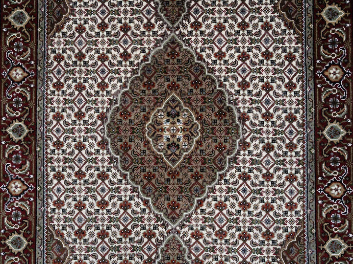 4'0" x 6'1" New Hand Knotted Ivory Silk & Cotton Blend Rectangle Oriental Rug - MOA10264122