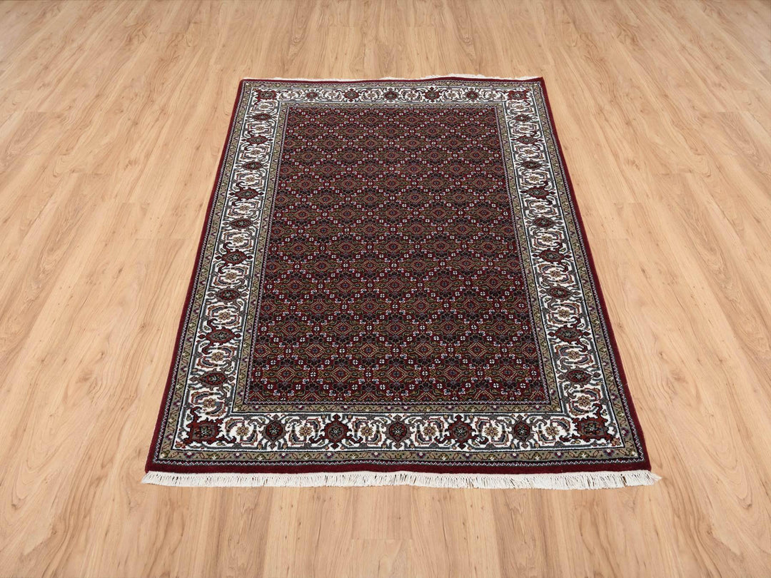 4'0" x 5'10" New Hand Knotted Red Wool & Silk Rectangle Oriental Rug - MOA10264124