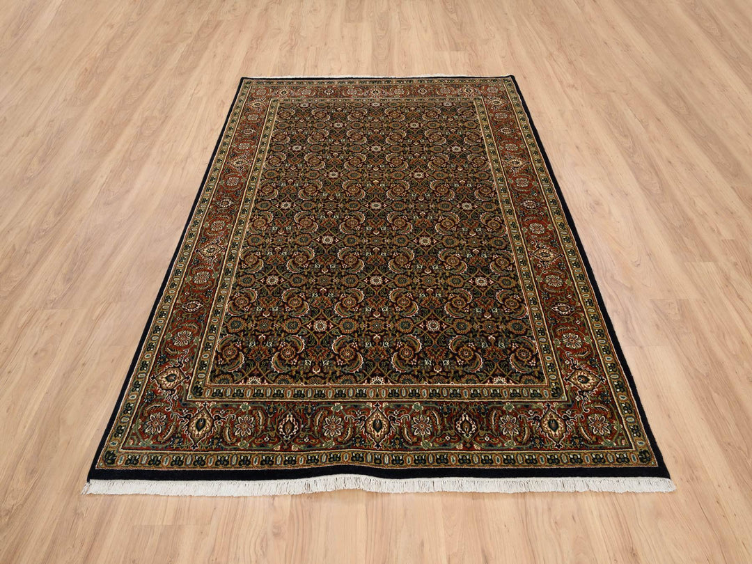 5'2" x 7'4" New Hand Knotted Black Wool Rectangle Oriental Rug - MOA10264125