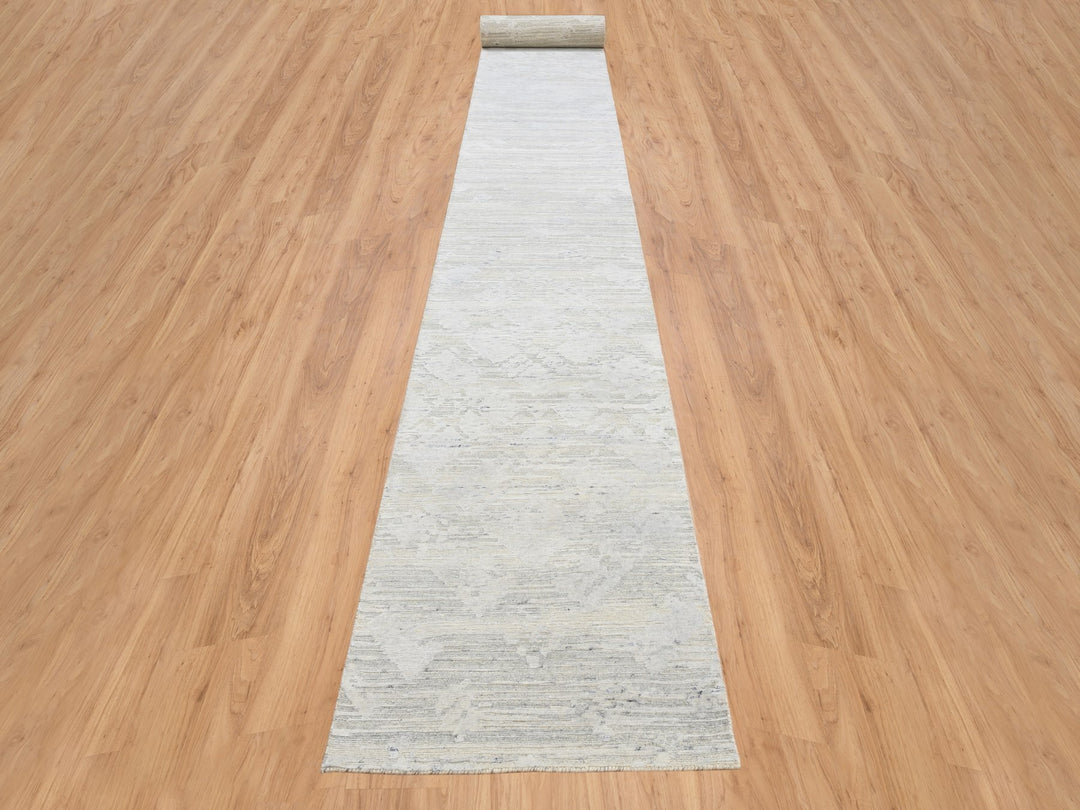 2'7" x 24'3" New Hand Knotted Grey Wool Runner Oriental Rug - MOA10264136
