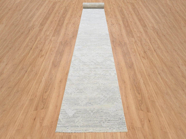 2'7" x 24'3" New Hand Knotted Grey Wool Runner Oriental Rug - MOA10264136