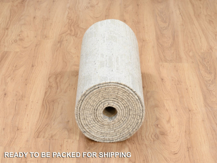 2'7" x 24'3" New Hand Knotted Grey Wool Runner Oriental Rug - MOA10264136