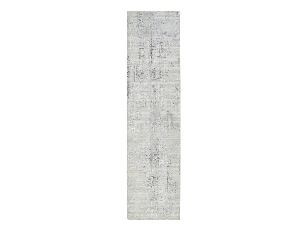 2'6" x 10'1" New Hand Knotted Grey Wool Runner Oriental Rug - MOA10264139
