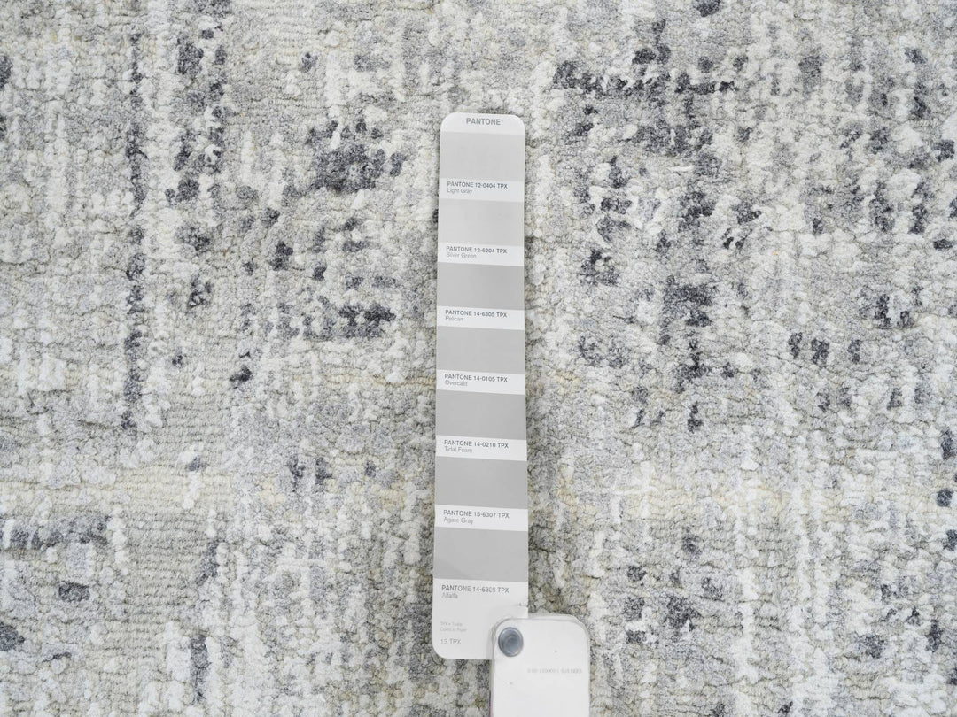 2'6" x 10'1" New Hand Knotted Grey Wool Runner Oriental Rug - MOA10264139