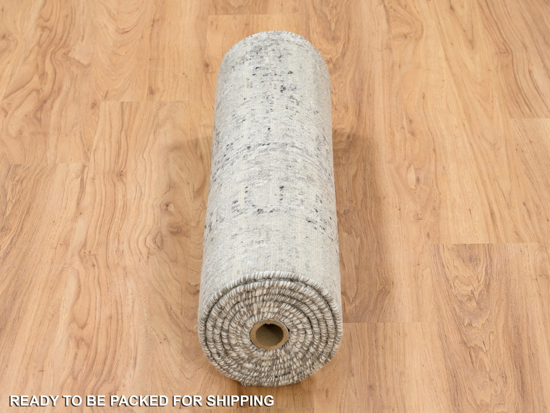 2'6" x 10'1" New Hand Knotted Grey Wool Runner Oriental Rug - MOA10264139
