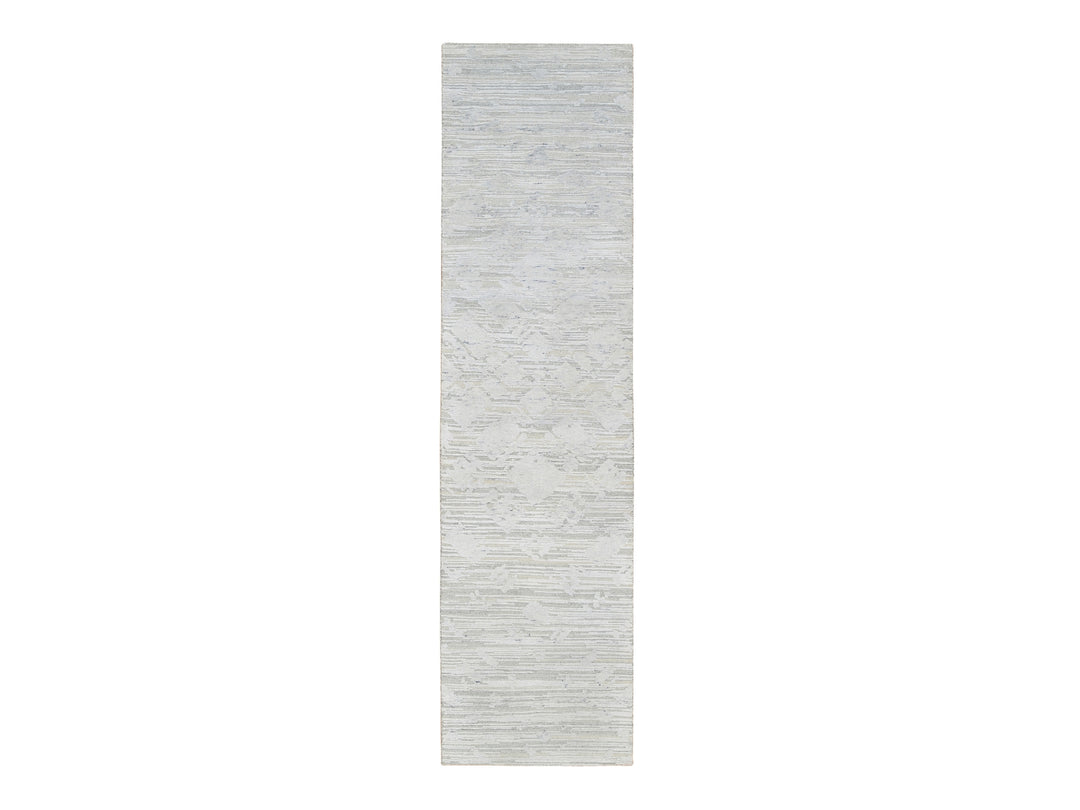 2'6" x 9'9" New Hand Knotted Grey Wool Runner Oriental Rug - MOA10264140