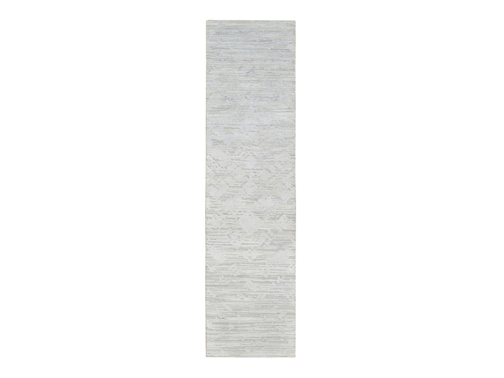 2'6" x 9'9" New Hand Knotted Grey Wool Runner Oriental Rug - MOA10264140