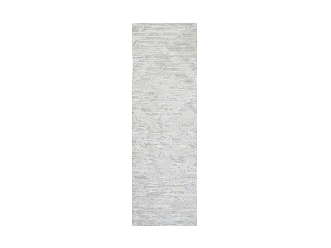 2'7" x 8'2" New Hand Knotted Grey Wool Runner Oriental Rug - MOA10264147
