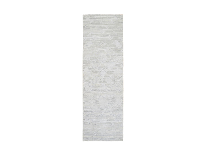 2'7" x 8'2" New Hand Knotted Grey Wool Runner Oriental Rug - MOA10264147