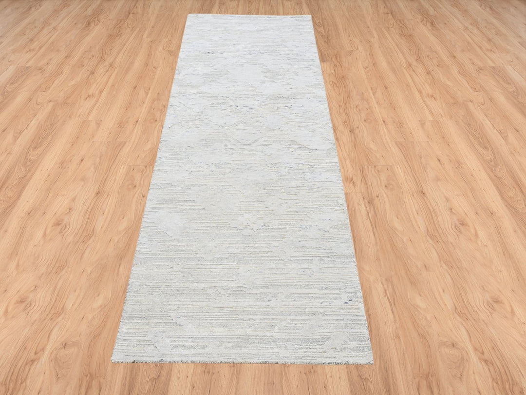 2'7" x 8'2" New Hand Knotted Grey Wool Runner Oriental Rug - MOA10264147