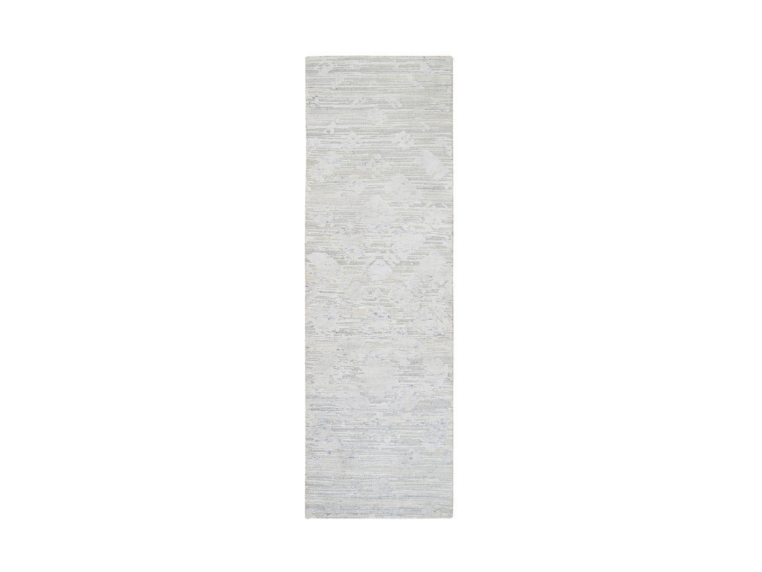 2'7" x 8'3" New Hand Knotted Grey Wool Runner Oriental Rug - MOA10264148