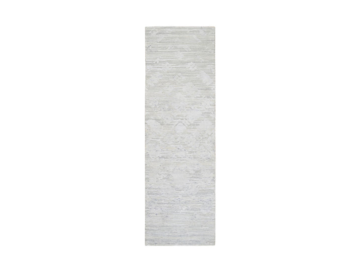 2'7" x 8'3" New Hand Knotted Grey Wool Runner Oriental Rug - MOA10264148