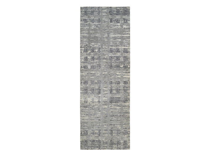 4'1" x 12'0" New Hand Knotted Grey Wool Runner Oriental Rug - MOA10264156