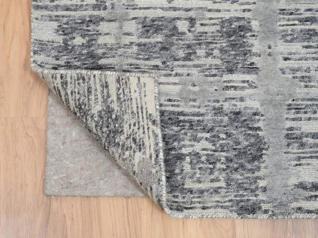 4'1" x 12'0" New Hand Knotted Grey Wool Runner Oriental Rug - MOA10264156