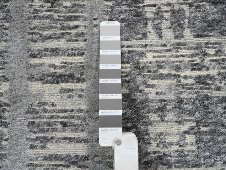 4'1" x 12'0" New Hand Knotted Grey Wool Runner Oriental Rug - MOA10264156