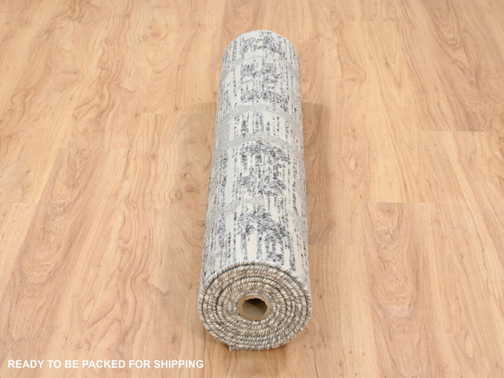 4'1" x 12'0" New Hand Knotted Grey Wool Runner Oriental Rug - MOA10264156