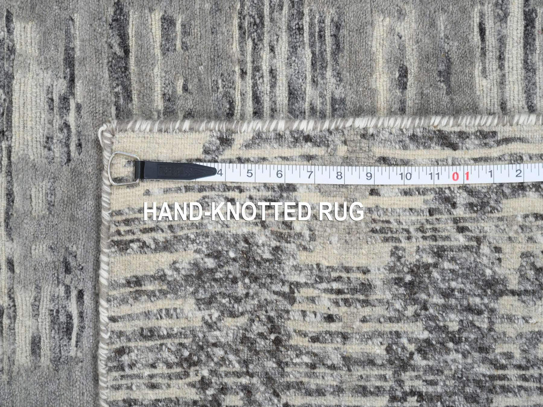 4'1" x 12'0" New Hand Knotted Grey Wool Runner Oriental Rug - MOA10264156