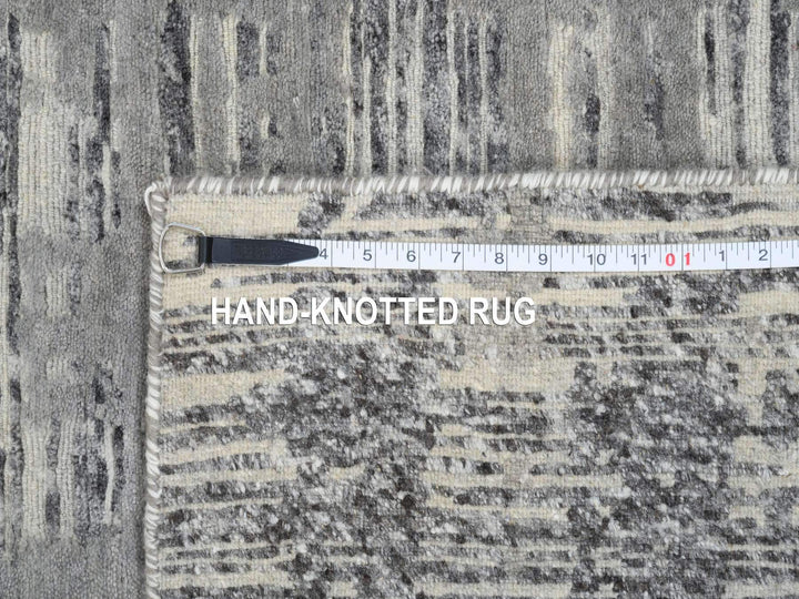 4'1" x 12'0" New Hand Knotted Grey Wool Runner Oriental Rug - MOA10264156