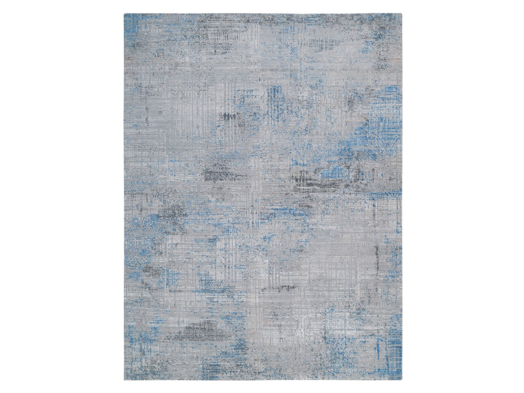 9'1" x 12'1" New Hand Knotted Grey Wool & Silk Rectangle Oriental Rug - MOA10264178