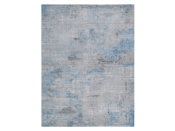 9'1" x 12'1" New Hand Knotted Grey Wool & Silk Rectangle Oriental Rug - MOA10264178