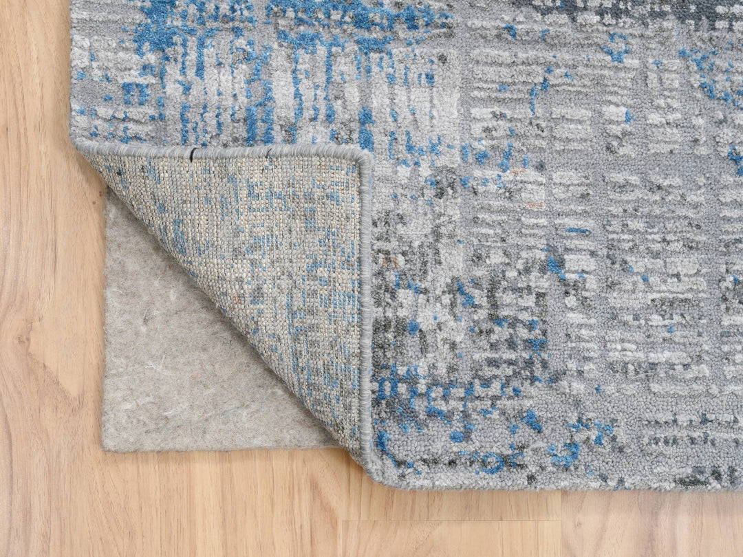 9'1" x 12'1" New Hand Knotted Grey Wool & Silk Rectangle Oriental Rug - MOA10264178