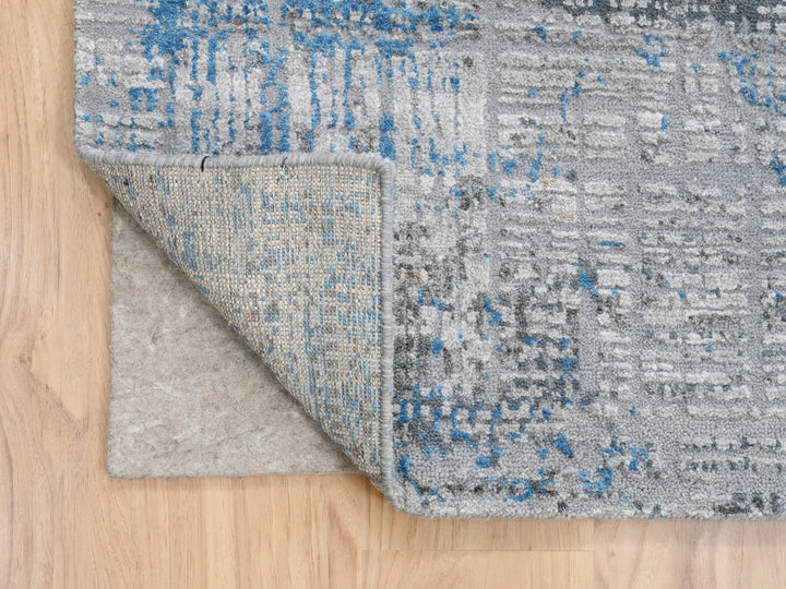 9'1" x 12'1" New Hand Knotted Grey Wool & Silk Rectangle Oriental Rug - MOA10264178