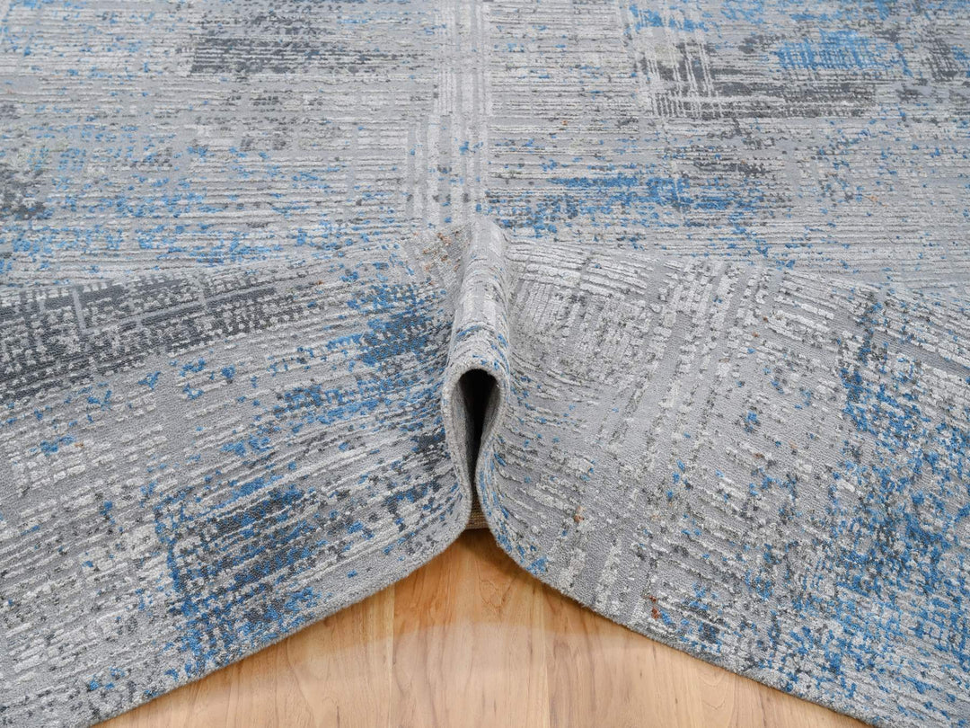 9'1" x 12'1" New Hand Knotted Grey Wool & Silk Rectangle Oriental Rug - MOA10264178