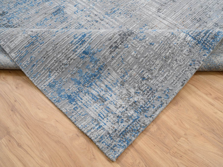 9'1" x 12'1" New Hand Knotted Grey Wool & Silk Rectangle Oriental Rug - MOA10264178