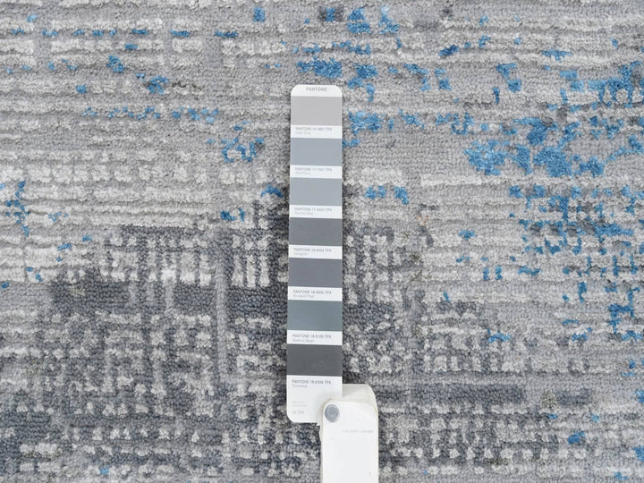 9'1" x 12'1" New Hand Knotted Grey Wool & Silk Rectangle Oriental Rug - MOA10264178