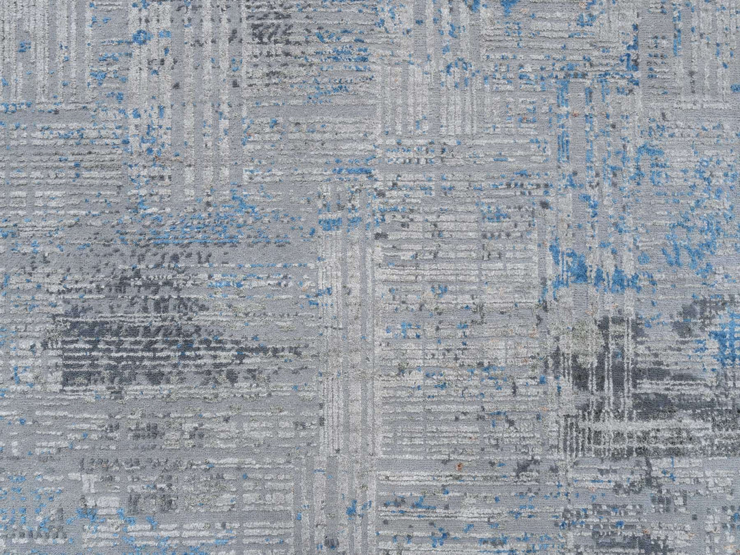 9'1" x 12'1" New Hand Knotted Grey Wool & Silk Rectangle Oriental Rug - MOA10264178