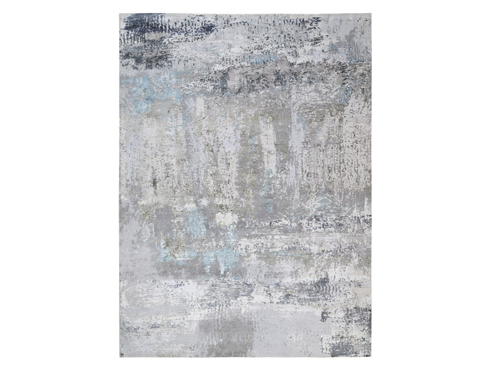 9'0" x 11'10" New Hand Knotted Grey Wool & Silk Rectangle Oriental Rug - MOA10264183