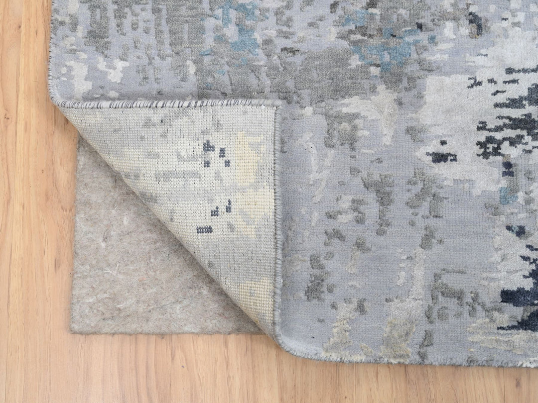 9'0" x 11'10" New Hand Knotted Grey Wool & Silk Rectangle Oriental Rug - MOA10264183
