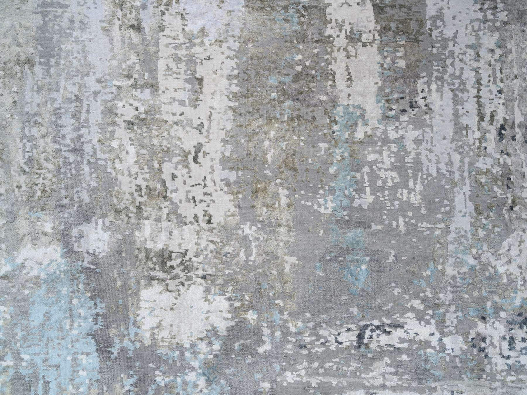 9'0" x 11'10" New Hand Knotted Grey Wool & Silk Rectangle Oriental Rug - MOA10264183