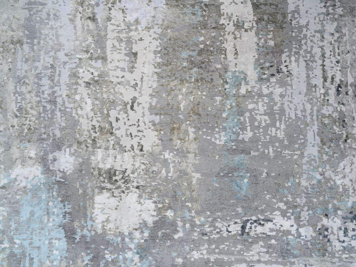 9'0" x 11'10" New Hand Knotted Grey Wool & Silk Rectangle Oriental Rug - MOA10264183