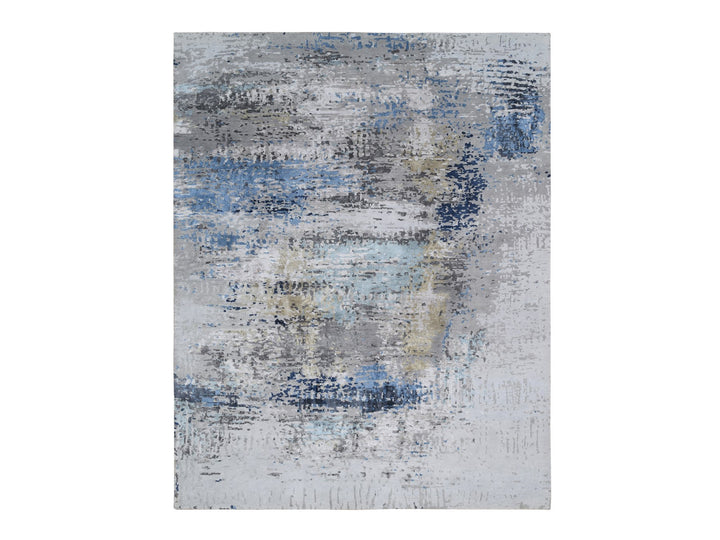 7'10" x 10'0" New Hand Knotted Grey Wool & Silk Rectangle Oriental Rug - MOA10264184