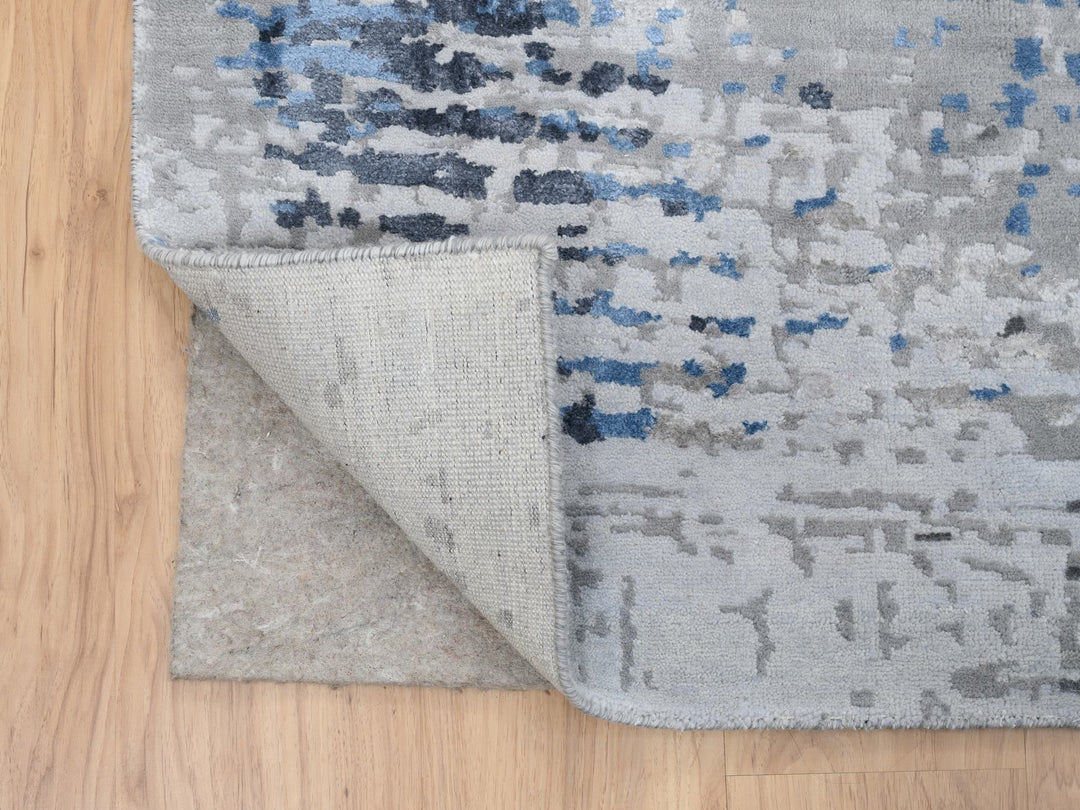 7'10" x 10'0" New Hand Knotted Grey Wool & Silk Rectangle Oriental Rug - MOA10264184