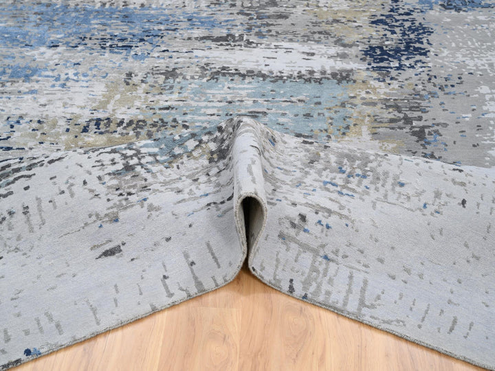7'10" x 10'0" New Hand Knotted Grey Wool & Silk Rectangle Oriental Rug - MOA10264184