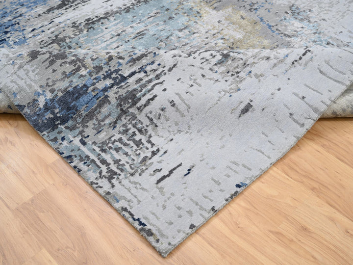 7'10" x 10'0" New Hand Knotted Grey Wool & Silk Rectangle Oriental Rug - MOA10264184