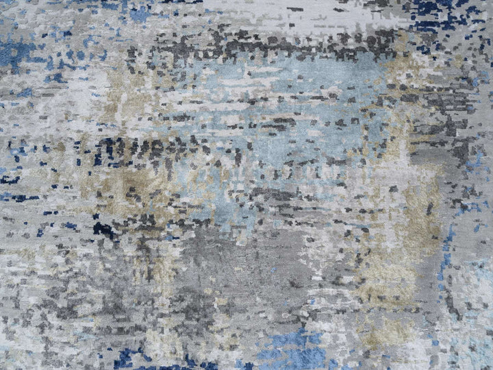 7'10" x 10'0" New Hand Knotted Grey Wool & Silk Rectangle Oriental Rug - MOA10264184