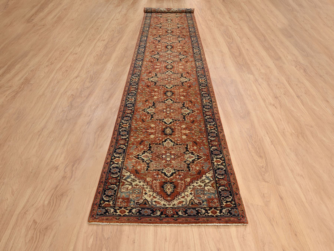 2'7" x 16'3" New Hand Knotted Red Wool Runner Oriental Rug - MOA10264198