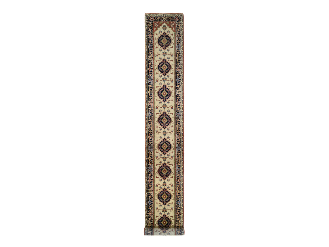 2'5" x 19'9" New Hand Knotted Ivory Wool Runner Oriental Rug - MOA10264202