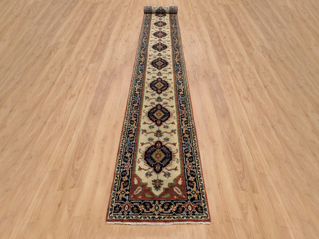 2'5" x 19'9" New Hand Knotted Ivory Wool Runner Oriental Rug - MOA10264202