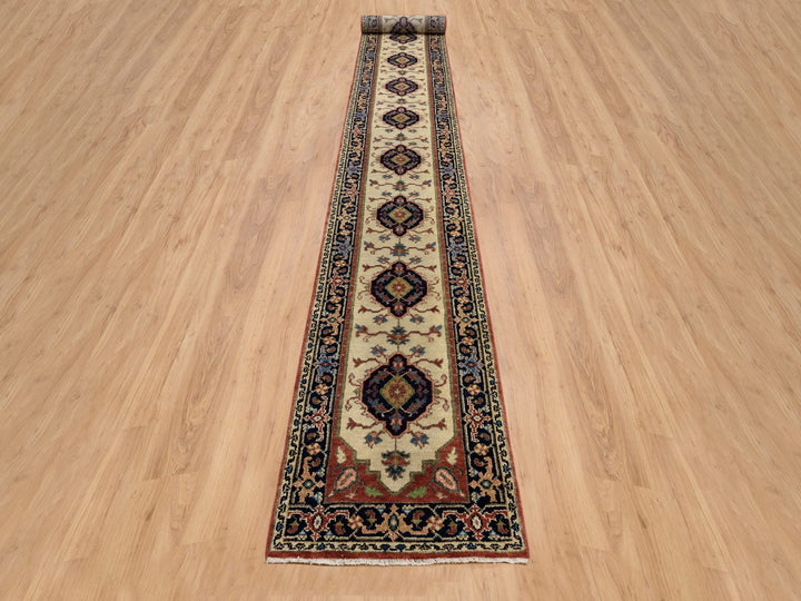 2'5" x 19'9" New Hand Knotted Ivory Wool Runner Oriental Rug - MOA10264202