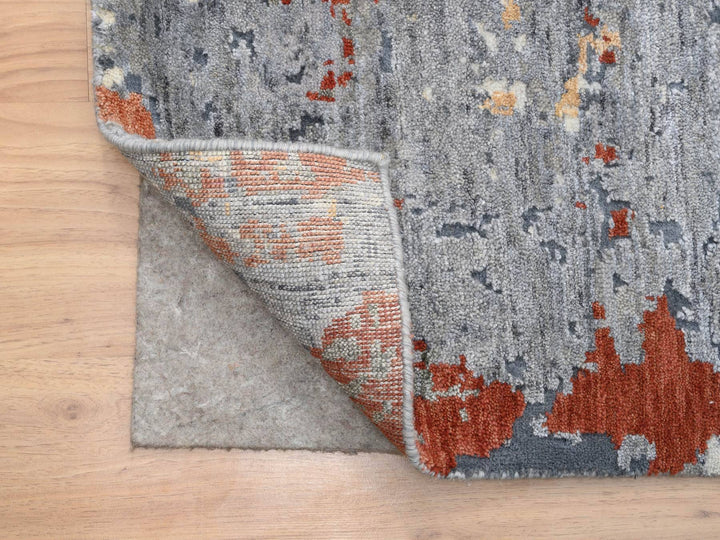 12'0" x 15'3" New Hand Knotted Grey Wool & Silk Rectangle Oriental Rug - MOA10264224