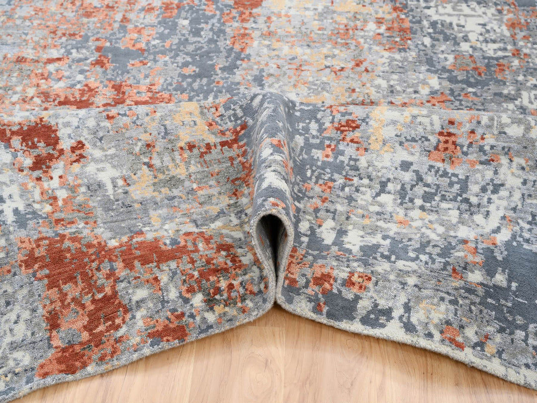 12'0" x 15'3" New Hand Knotted Grey Wool & Silk Rectangle Oriental Rug - MOA10264224