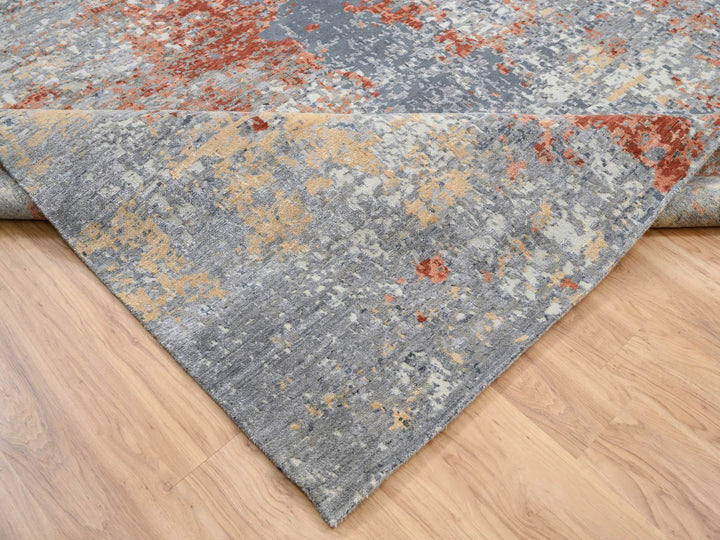 12'0" x 15'3" New Hand Knotted Grey Wool & Silk Rectangle Oriental Rug - MOA10264224