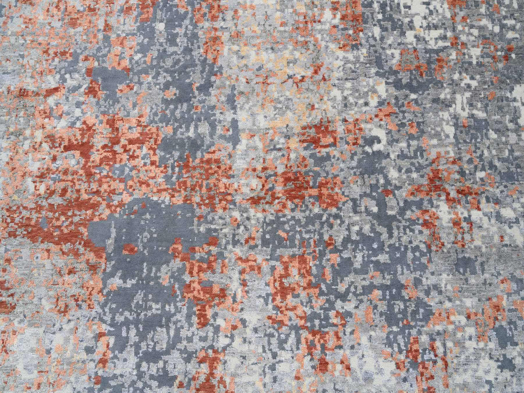 12'0" x 15'3" New Hand Knotted Grey Wool & Silk Rectangle Oriental Rug - MOA10264224